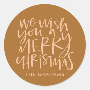 "Wish You a Merry Christmas" Golden Classic Round Sticker