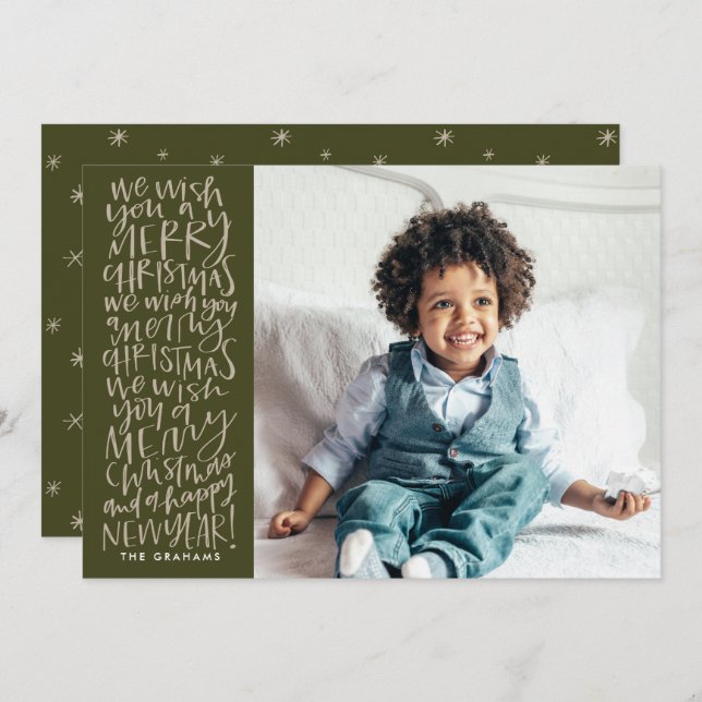 Wish You a Merry Christmas in Evergreen Photo Card (Front/Back)