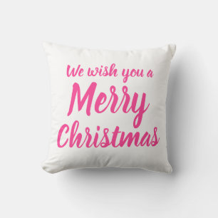 Wish you a Merry Christmas Pink Holiday Cushion