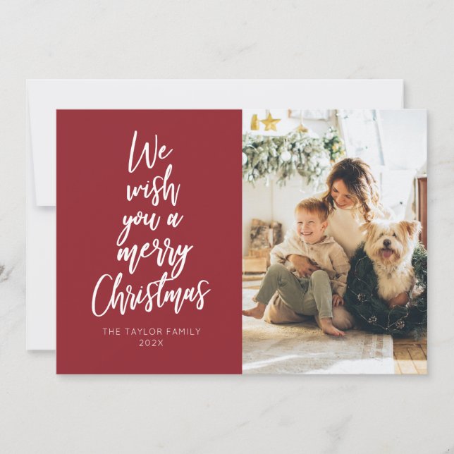 Wish You a Merry Christmas Red Photo Holiday Card (Front)