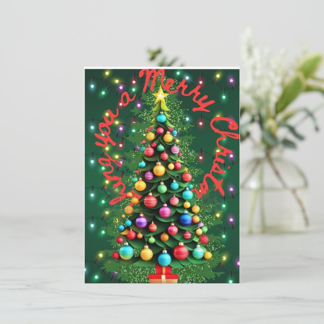 Wish You A Merry Christmas Tree 3D Green Holiday Card (Standing Front)