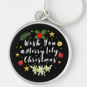 Wish you a merry lily Christmas holiday wreath Key Ring