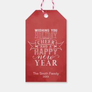 Wish You Holiday Cheer Red Watercolor Gift Tag