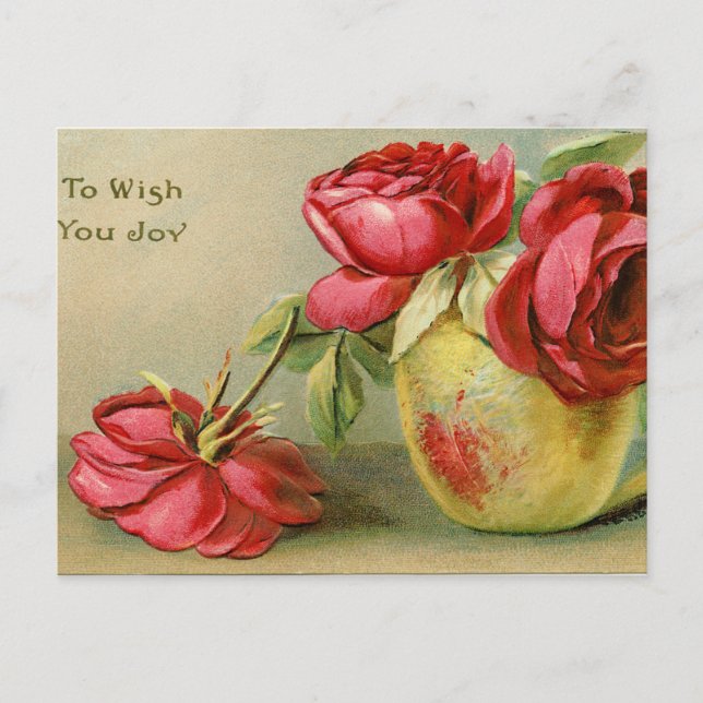 Wish You Joy Vintage Floral Postcard (Front)