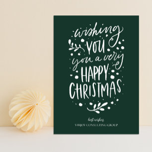 Wish You Merry Christmas Green Script Business Holiday Card
