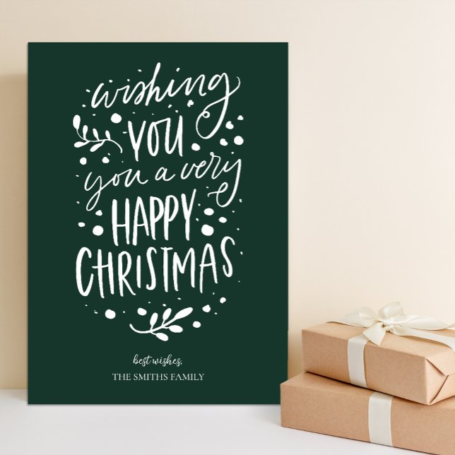 Wish You Merry Christmas Green Script Non Photo Holiday Card (Creator Uploaded)