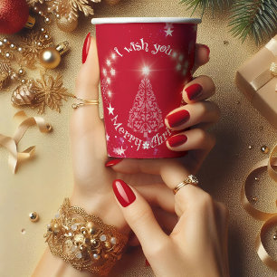 Wish you Merry Christmas red Paper cup