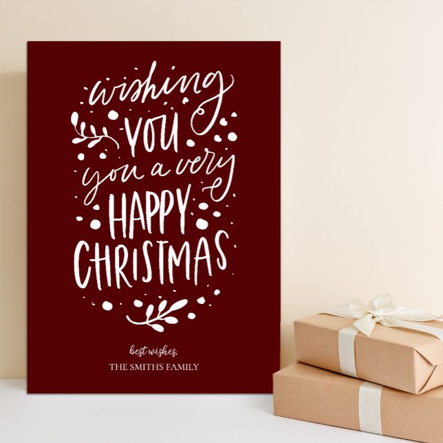 Wish You Merry Christmas Red Script Non Photo Holiday Card (Creator Uploaded)