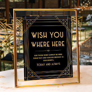 Wish You Were Here Art Deco Black Gold Wedding Poster