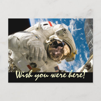 Wish You Were Here Astronaut Space Travel Postcard