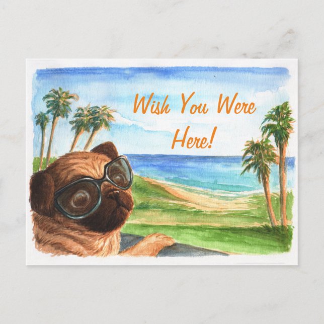 Wish you were here pug postcard (Front)