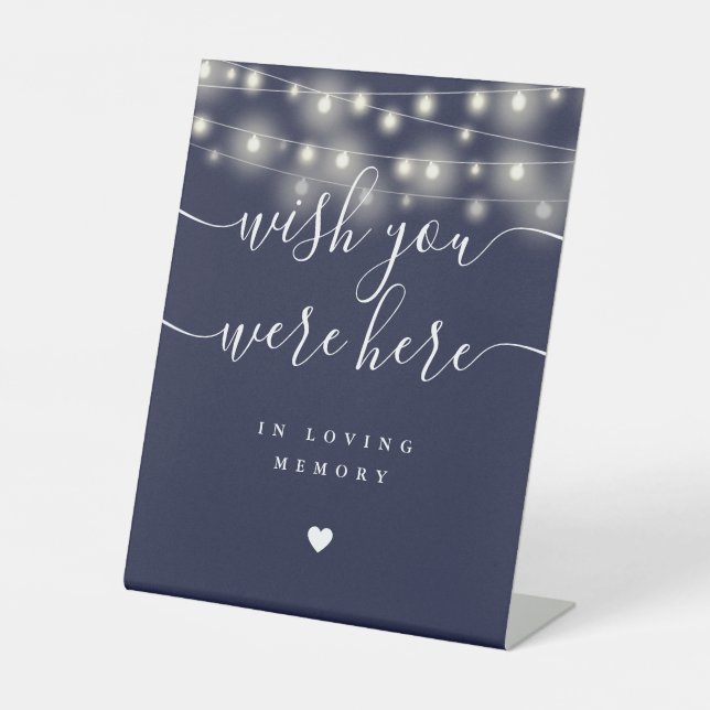 Wish You Were Here String Lights Navy Blue Pedestal Sign (Front)