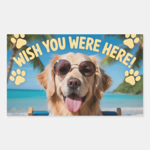 "Wish You Were Here" Vacation Dog Design Rectangular Sticker