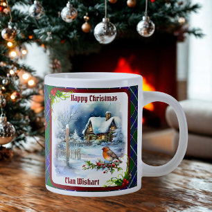 Wishart Tartan & Robin Christmas Personalized Large Coffee Mug