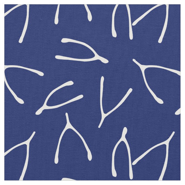 Wishbone Navy Blue and White Pattern Fabric (Close Up)
