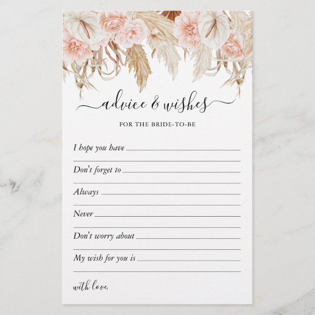 Wishes & Advice Pampas Grass Bridal Shower (Front)