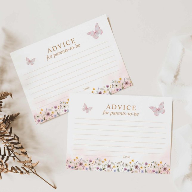 Wishes and Advice Butterfly Baby Shower Card (Butterfly and wildflower Advice for parents to be card)