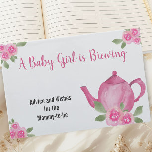 Wishes and Advice Pink Teapot Girl Baby Shower Guest Book