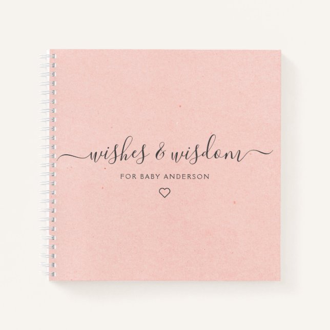 Wishes and Wisdom Pink Baby Shower Guestbook Notebook (Front)