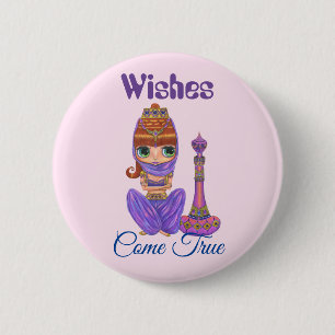 Wishes Come True Purple Genie Girl Magic Bottle 6 Cm Round Badge