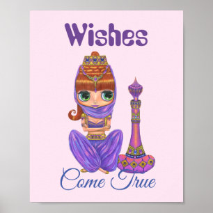 Wishes Come True Purple Genie Girl Magic Bottle Poster
