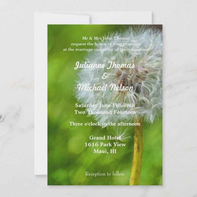 Wishes Dandelion Floral Wedding Invitation (Front)