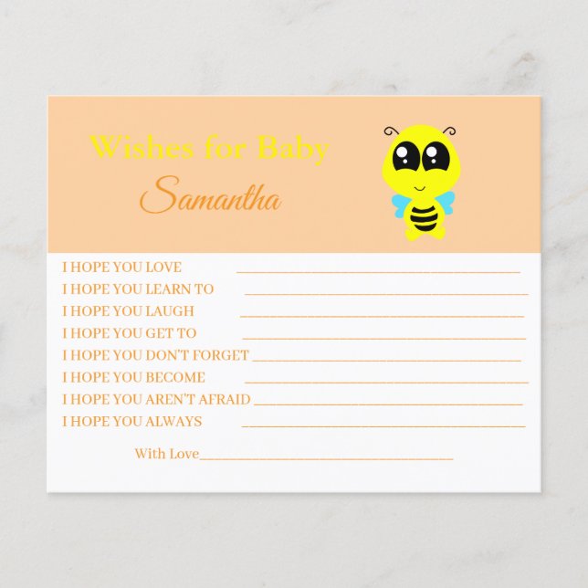 Wishes for a baby, bee, baby shower card Flyer (Front)