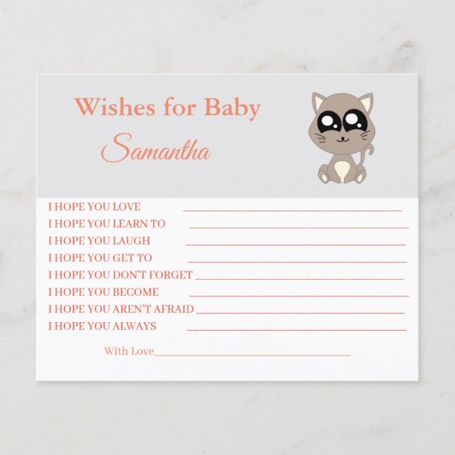 Wishes for a baby, Cat, baby shower card (Front)