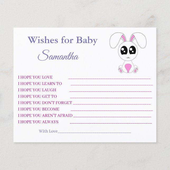 Wishes for a baby, Rabbit, baby shower card (Front)