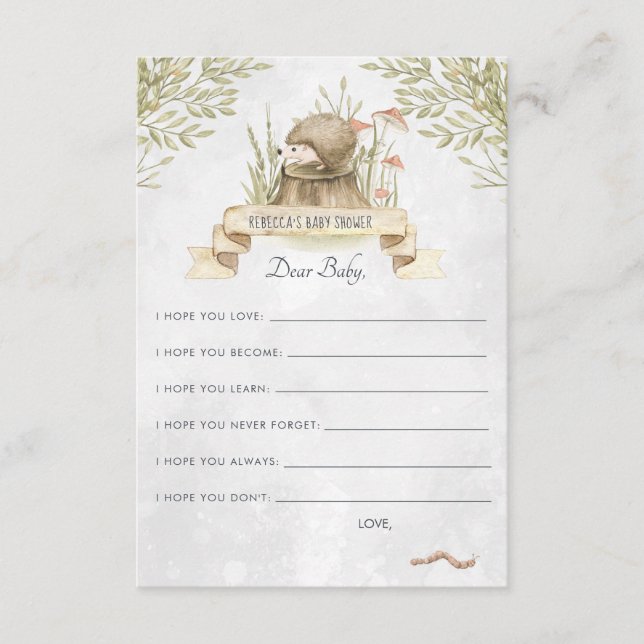 Wishes for Baby Advice Card | Woodland Hedgehog (Front)