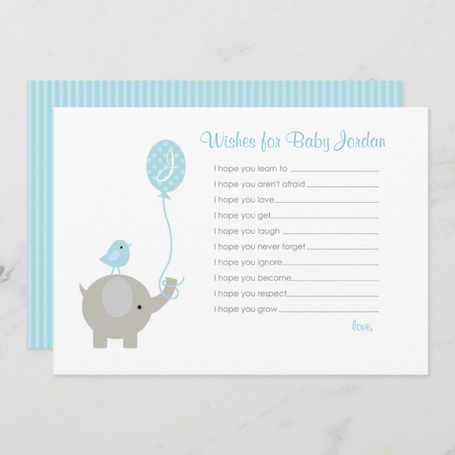 Wishes for Baby Advice Cards (Elephant Boys) (Front/Back)
