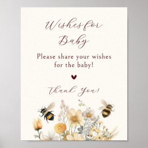 Wishes For Baby Baby Shower Bee Wildflower Floral Poster