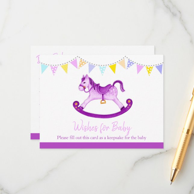 Wishes for baby baby shower purple  advice card (Front/Back In Situ)