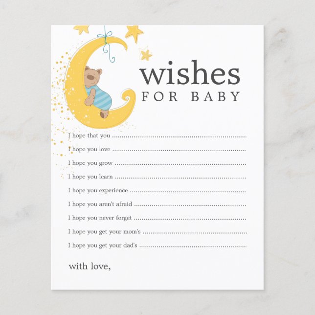 Wishes for Baby Bear Baby Shower Advice Cards (Front)