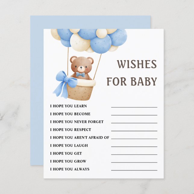 Wishes for Baby | Bear Balloon Baby Shower Game  (Front/Back)
