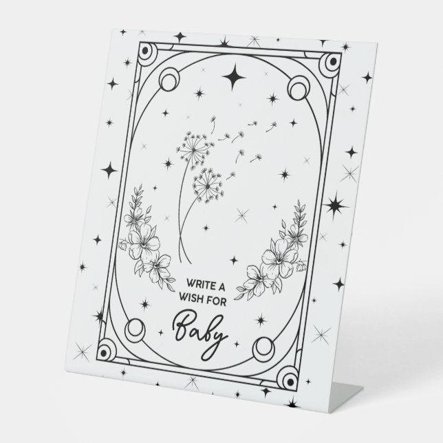 Wishes For Baby Black & White Tarot Baby Shower Pedestal Sign (Front)