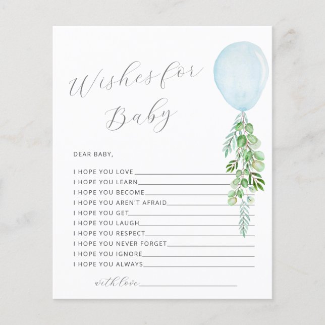 Wishes for Baby Blue Balloon Baby Shower Game (Front)