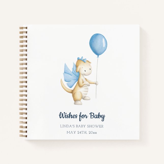 Wishes for Baby Blue Dragon Baby Shower Guest Book (Front)