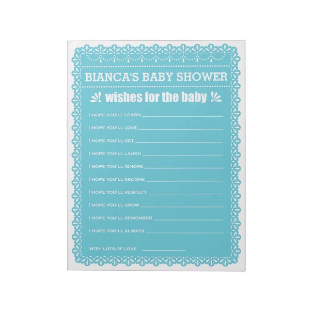 Wishes for Baby Blue Papel Picado Baby Shower Notepad (Rotated)