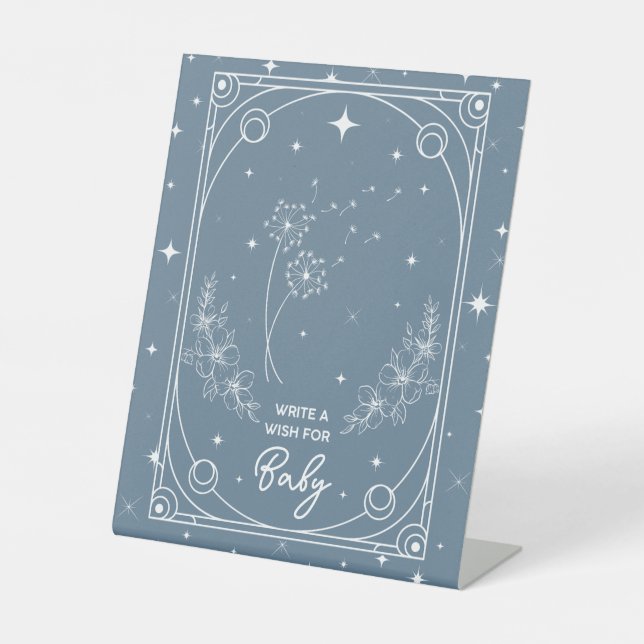 Wishes For Baby Blue Tarot Baby Shower Pedestal Sign (Front)
