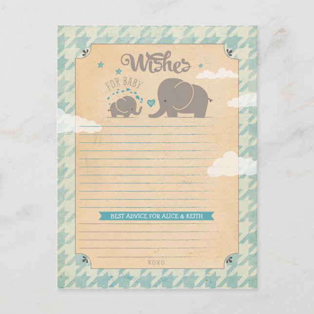 Wishes for Baby Boy - Elephant Advice Cards (Front)