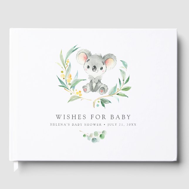 Wishes For Baby | Bush Baby Koala Baby Shower Guest Book (Front)