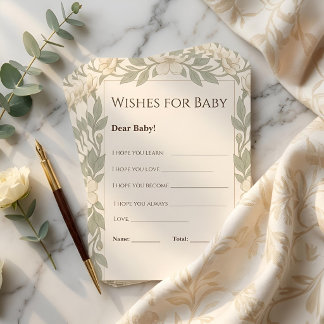 Wishes for Baby Card, Baby Shower note cards, Card