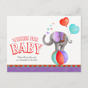 Wishes for baby circus elephant shower postcard