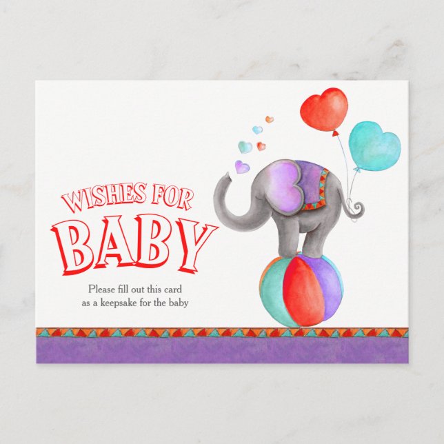 Wishes for baby circus elephant shower postcard (Front)