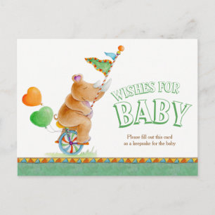 Wishes for baby circus rhinoceros shower postcard