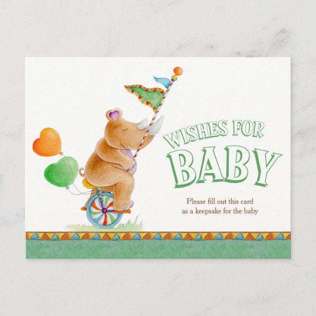 Wishes for baby circus rhinoceros shower postcard (Front)