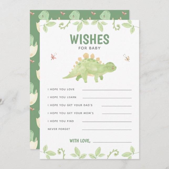 Wishes For Baby Dinosaur Gender Neutral Shower Advice Card (Front/Back)