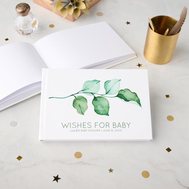 Wishes for Baby | Elegant Foliage Baby Shower Guest Book (Front Open)