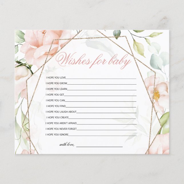 Wishes For Baby Elephant Blush Baby Shower Game (Front)